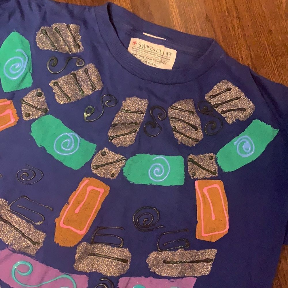 Vintage one of a kind 80s retro hand painted Swiss Club single stitch tee shirt